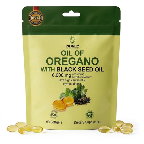 Bolsa de aceite de orégano con semilla negra Infinity, 6.000 mg, 90 softgels — Quiseya