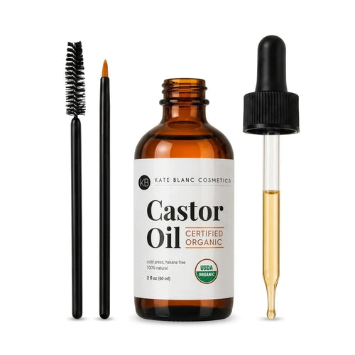 Aceite de ricino orgánico prensado en frío de 60 ml con gotero y aplicador para cejas y pestañas — Quiseya
