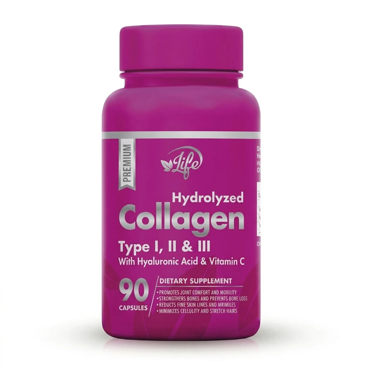 Colágeno hidrolizado tipos I, II y III con ácido hialurónico y vitamina C, 90 cápsulas — Quiseya